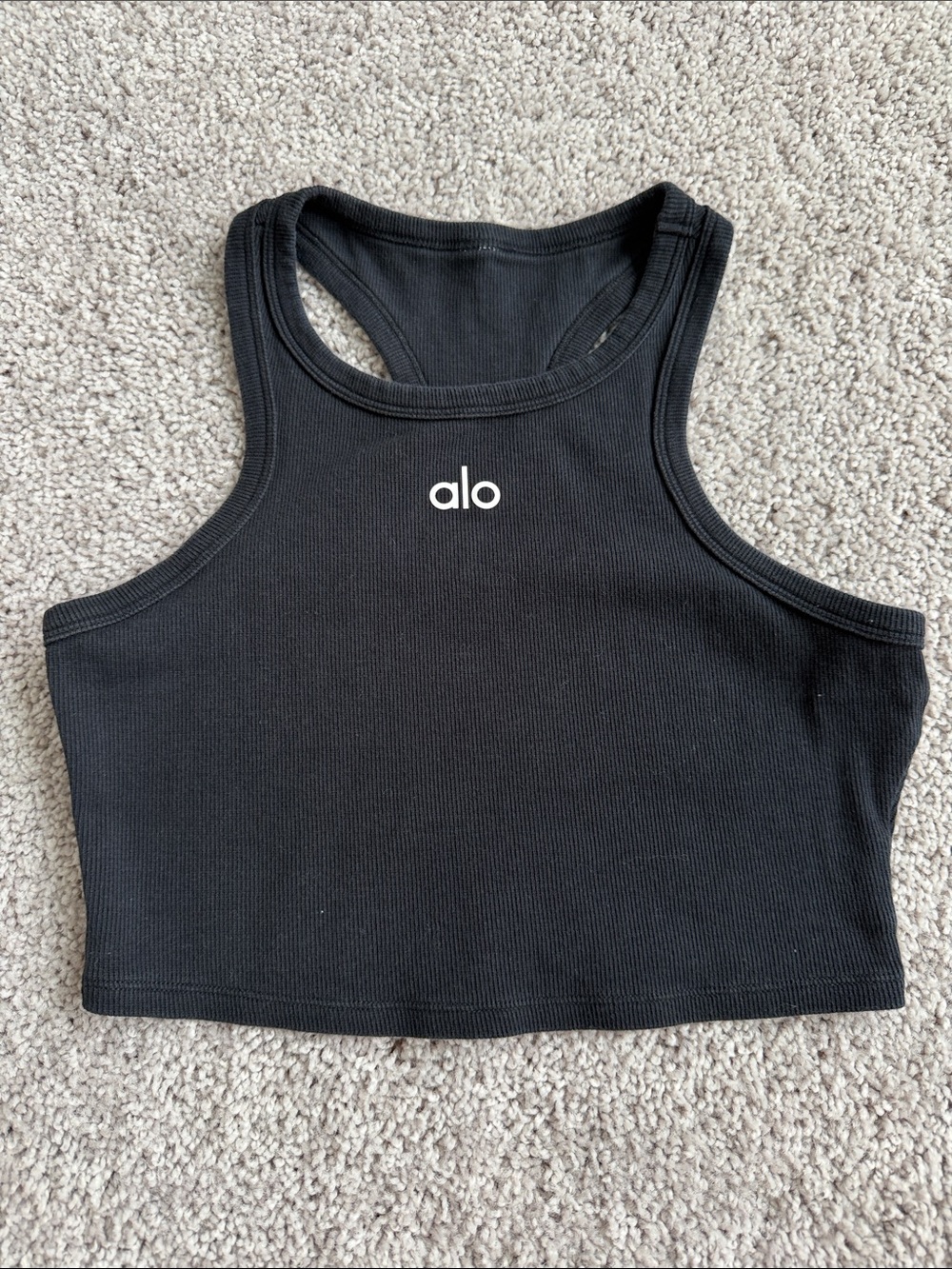 ALO Yoga Black Ribbed Racerback Crop Tank